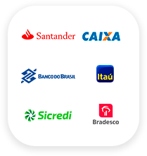 Logo dos bancos Integrados pela Vindi - HSBC, Caixa, Banco do Brasil, Itaú, Santander, Bradesco.